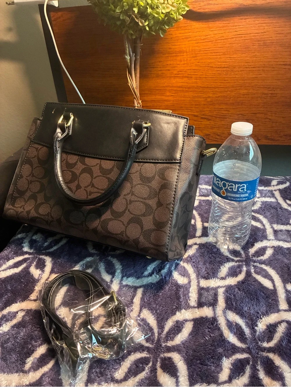 Coach Brown and Black Signature Satchel